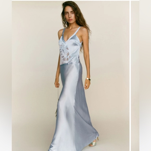 Reformation Dresses & Skirts - NWT Reformation Tatie Silk V Neck Maxi Bridal Dress Mineral Blue 12